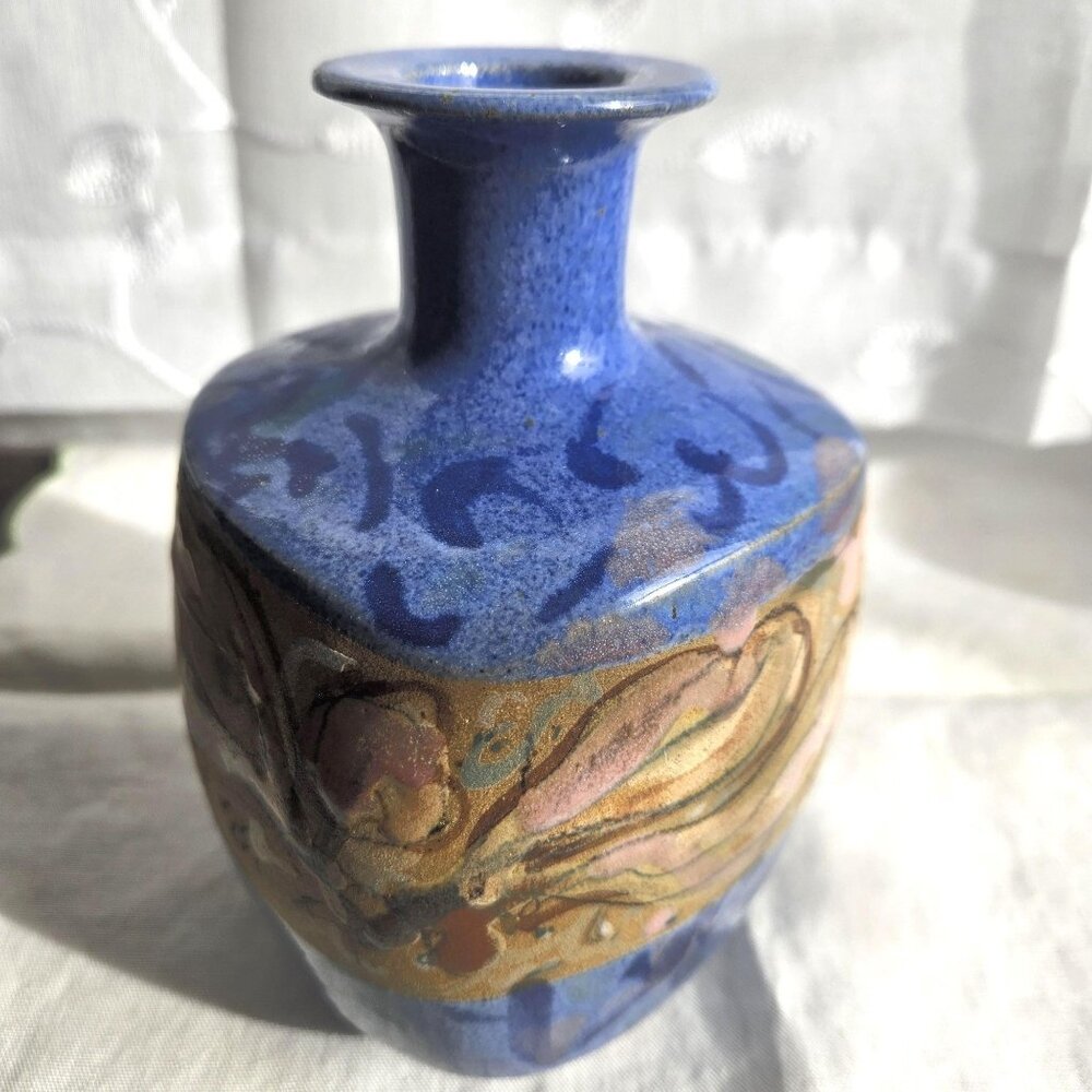 Hanna Tal Signed Art Pottery Vase Blue Israel Jewish 6" tall